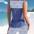 Women's Tummy Control Tankini Set with Built-In Bra – Flattering Boho Swimwear with Shorts