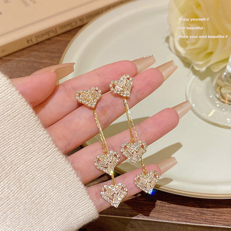 Romantic Long Chain Heart Drop Earrings