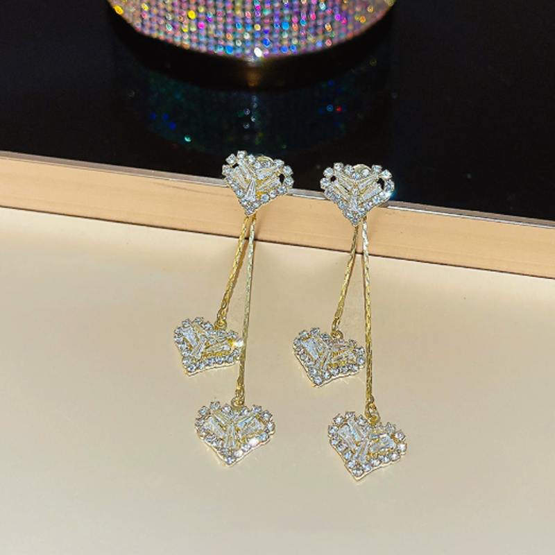 Romantic Long Chain Heart Drop Earrings