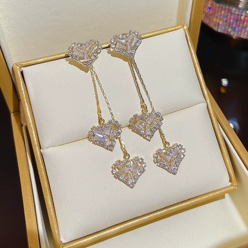 Romantic Long Chain Heart Drop Earrings