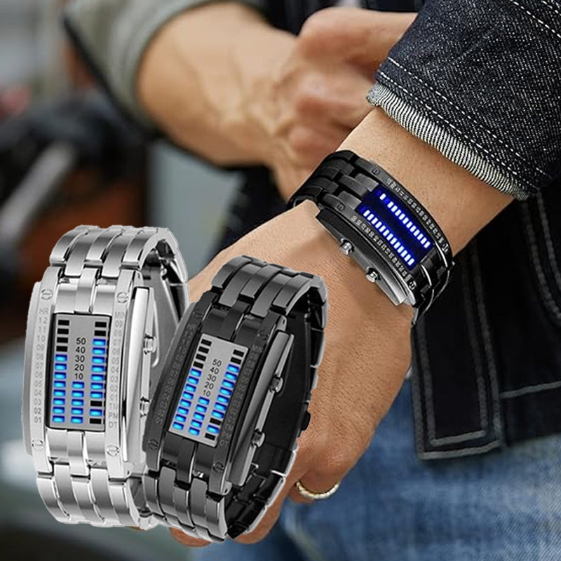 ⌚ Men's Binary LED Watch – Stainless Steel, Blue Light, Sporty, Water-Resistant, Modern ⚡