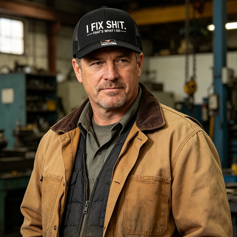 🔥Mesh Back Trucker Cap with "I Fix Shit" Embroidery – Breathable Outdoor Sun Hat🧢☀️