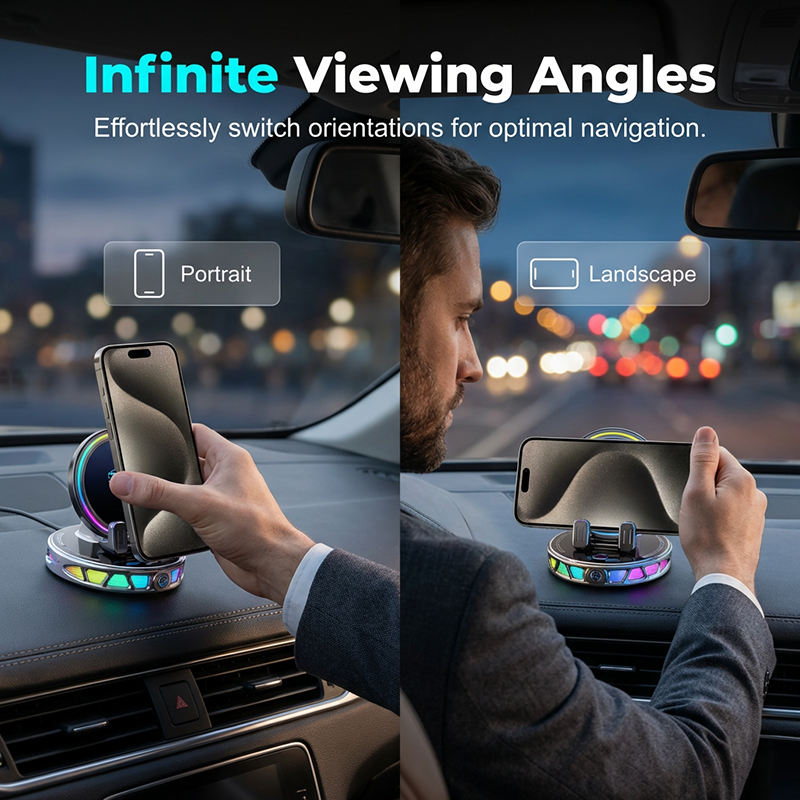 📱 RGB Car Phone Mount ✅ Auto-Clamping & Wireless Charging | Safe One-Hand Driving 🚗