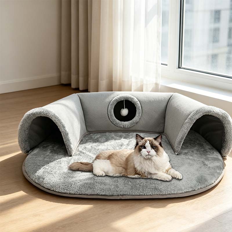 🐱 Plush 2-in-1 Cat Tunnel Bed
