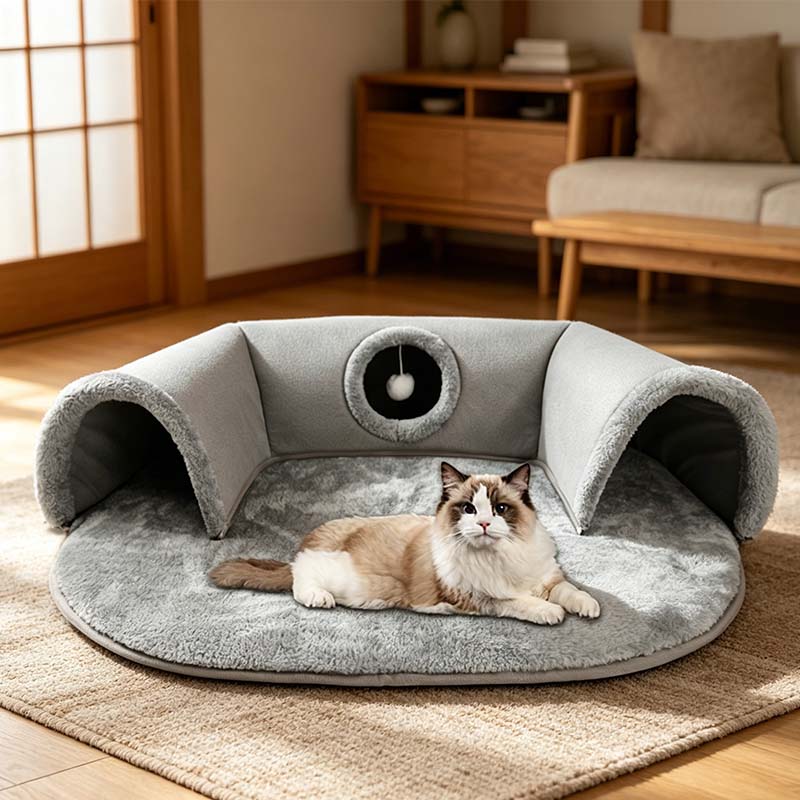 🐱 Plush 2-in-1 Cat Tunnel Bed