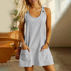 Women's Casual Striped Adjustable Straps Sleeveless Romper Dress