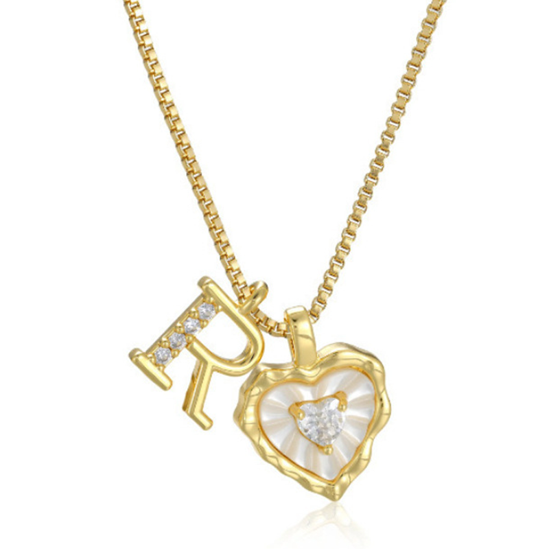 Heart Shaped Letters Micro Pave Chain Necklace – Initial Pendant, Titanium Steel, Adjustable ✨