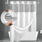 ✨ Waffle Pattern Shower Curtain – Double Waterproof, Snap Buttons, Clear Top Window 🛁