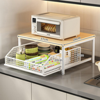 💥2-Tier Kitchen Microwave Stand with Slide-Out Drawer — Heavy-Duty Countertop Shelf