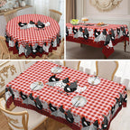 🐓 Farmhouse Rooster Tablecloth – Red Buffalo Plaid Chicken Table Cover, Spill Proof & Scalloped Lace Edge ✨