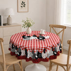 🐓 Farmhouse Rooster Tablecloth – Red Buffalo Plaid Chicken Table Cover, Spill Proof & Scalloped Lace Edge ✨