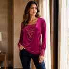Women's Sequin Patchwork Long Sleeve Top