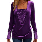 Women's Sequin Patchwork Long Sleeve Top