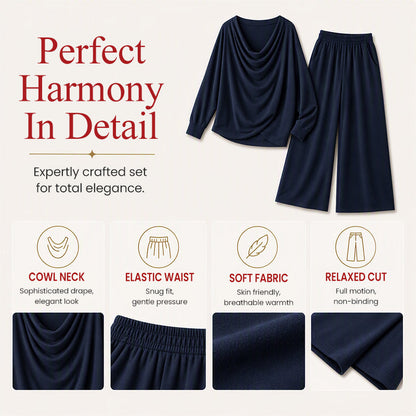 💖🍂 Women's Cowl Neck Top and Wide-Leg Pants Set – Effortless Elegance for Autumn
