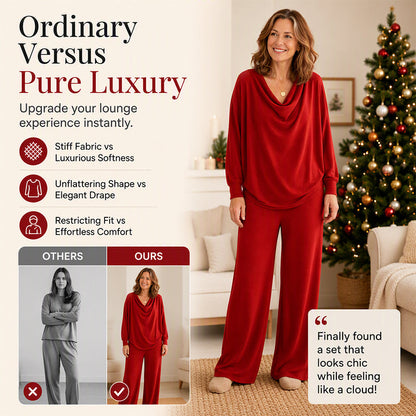 💖🍂 Women's Cowl Neck Top and Wide-Leg Pants Set – Effortless Elegance for Autumn
