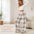 ☁️ Cozy Everyday Comfort | Women's Plush Plaid Wide-Leg Pants