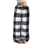 ☁️ Cozy Everyday Comfort | Women's Plush Plaid Wide-Leg Pants
