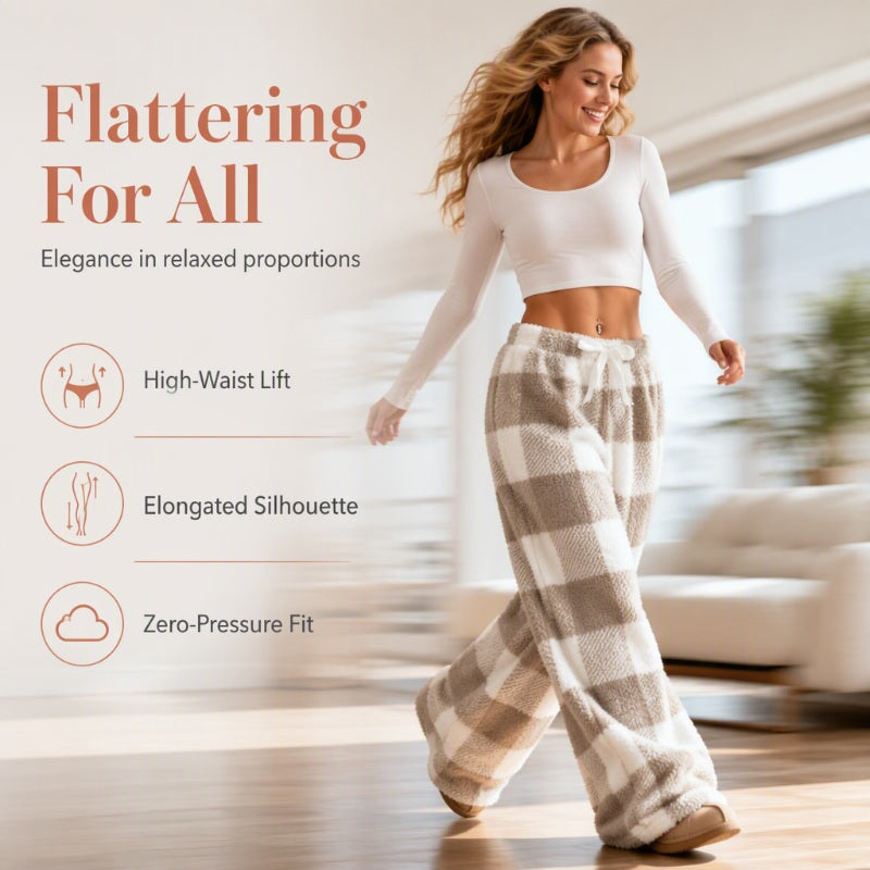 ☁️ Cozy Everyday Comfort | Women's Plush Plaid Wide-Leg Pants