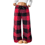 ☁️ Cozy Everyday Comfort | Women's Plush Plaid Wide-Leg Pants