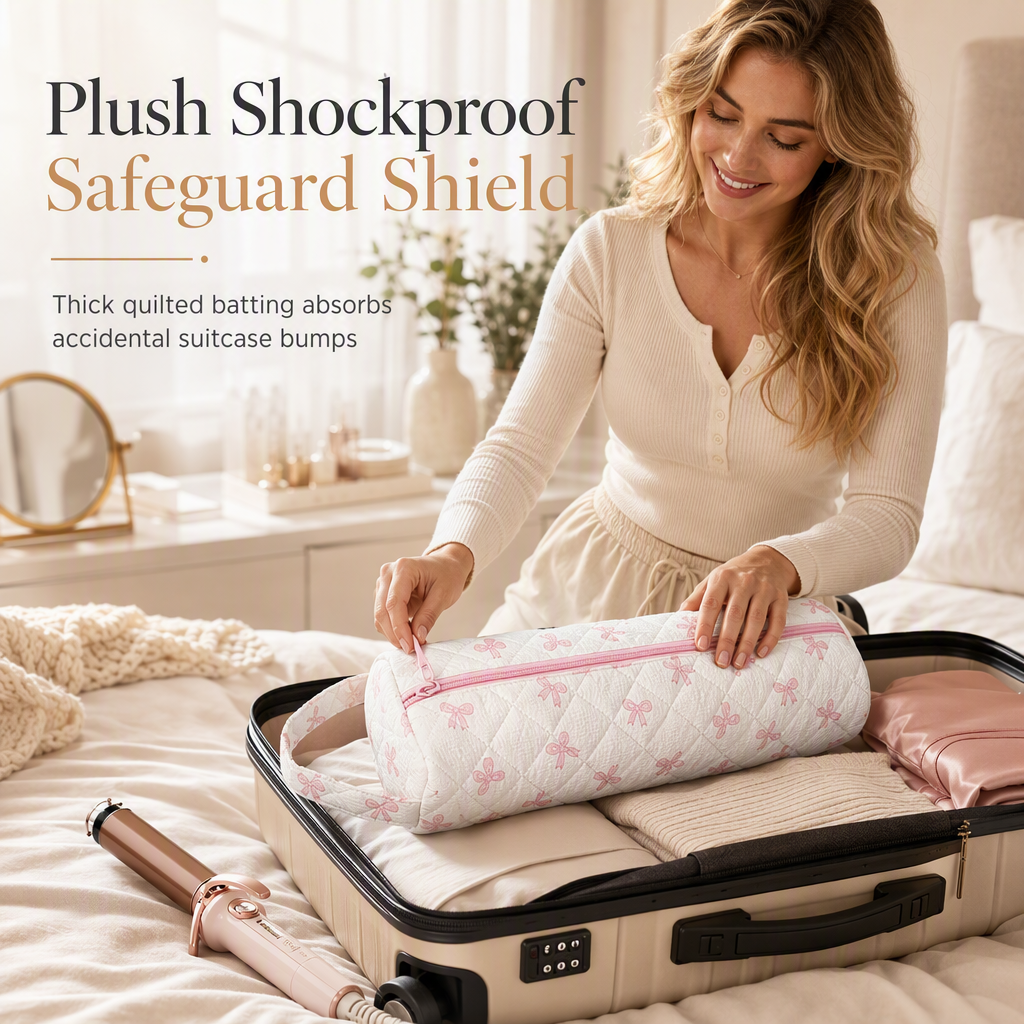Portable Quilted Travel Storage Bag with Handle for Hair Dryer Curling Iron and Hair Straightener