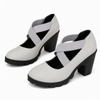 Womens Round Toe Crisscross Strap Mary Jane Shoes Chunky Heel Platform Cutout High Heels
