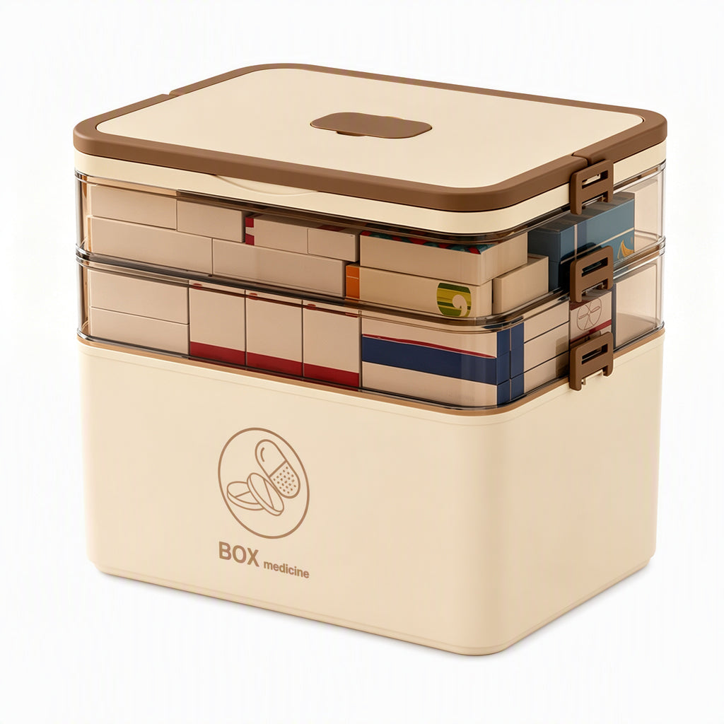 Large Plastic Medicine Storage Box with Multi-Layer Divided Compartments Portable Family Emergency First Aid Organizer Box💊📦