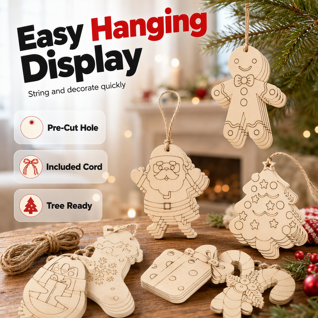 DIY Christmas Wooden Ornaments Kit with Pens and Bells