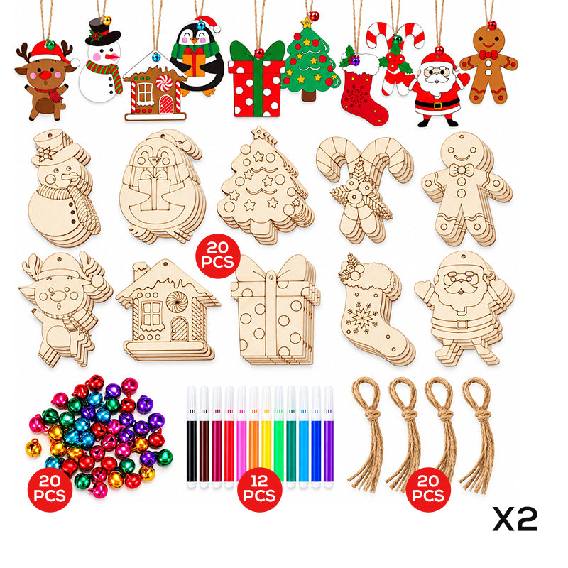 DIY Christmas Wooden Ornaments Kit with Pens and Bells