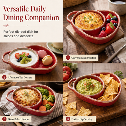 🍲 Retro Ceramic Divided Baking Dish – Vintage Style, Dual Compartments & Elegant Dining for Every Occasion ❤️